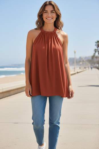 STILL Top Donna Halter con Scollo Arricciato e Fiocco sul Retro