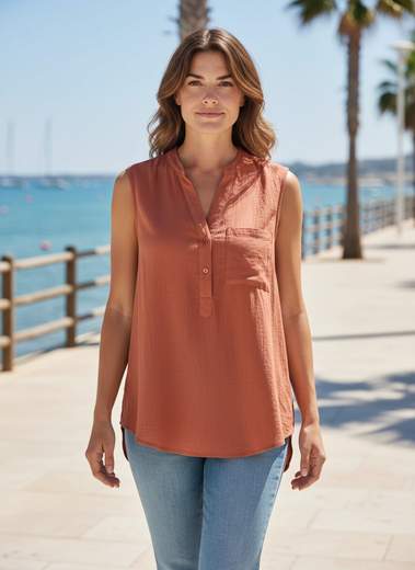 STILL Blusa Donna Smanicata Leggera con Taschino