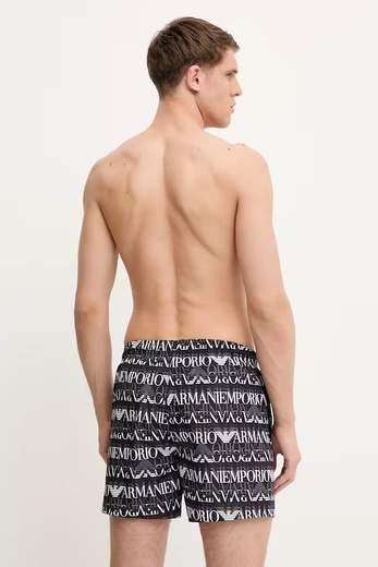 EMPORIO ARMANI Costume boxer uomo Emporio Armani con stampa logo all-over e coulisse