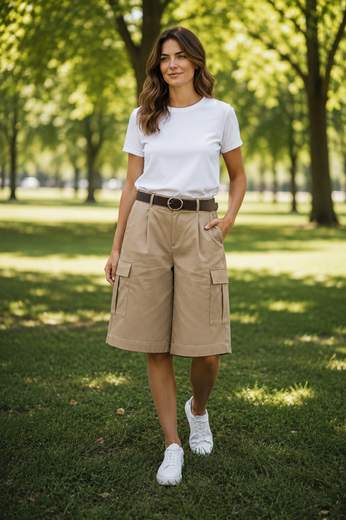 STILL Bermuda Donna Beige Cargo con Cintura e Tasche Laterali