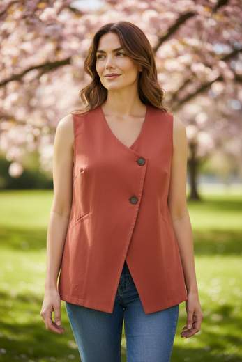 Gilet Donna Smanicato con Chiusura Asimmetrica