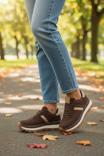 STILL Sneakers Donna Marroni con Dettagli Beige e Suola Rialzata