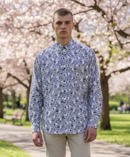 STILL Camicia Uomo Fantasia Floreale – Camicia Slim Fit Manica Lunga Casual Elegante