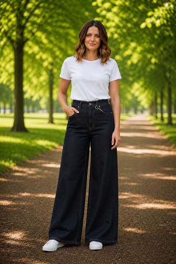 STILL Jeans Donna Palazzo a Vita Alta con Tasche e Gamba Ampia