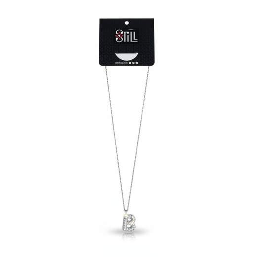 STILL Collana Donna con Ciondolo a Lettera e Strass – Oro e Argento