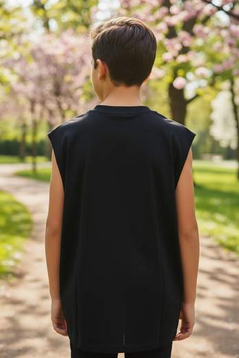 STILL Canotta Junior Oversize Nera con Strass - Top Bambino Streetwear