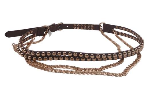 Cintura Donna Marrone con Borchie e Catene Oro