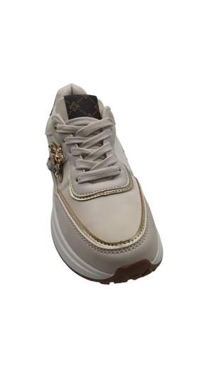 STILL Sneakers Donna Beige Platform con Applicazione Gioiello e Dettagli Oro
