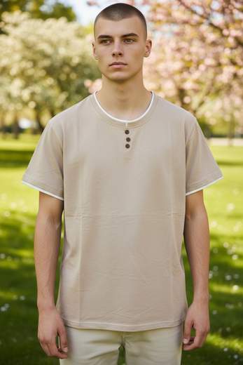 STILL T-shirt Uomo Henley Finto Collo a V - Maglia Casual Estiva
