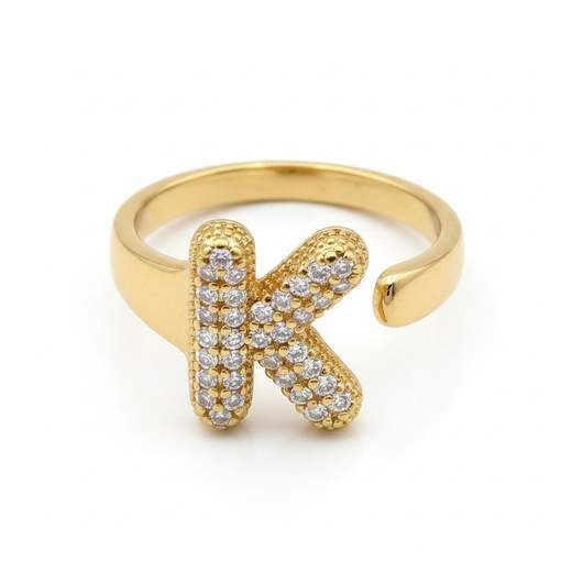 STILL Anello Donna Regolabile con Iniziale e Strass