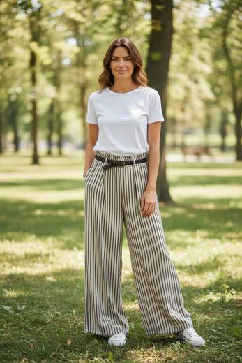 STILL Pantaloni Donna Palazzo a Righe Verticali con Coulisse