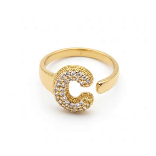 Anello Regolabile con Iniziale e Strass