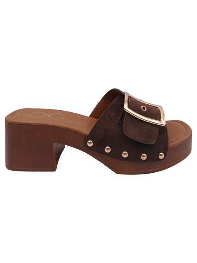 Sandali Sabot Donna Marroni con Tacco Largo