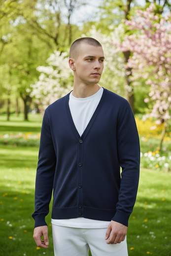 STILL Cardigan Uomo Scollo V con Bottoni - Leggera Elegante Casual