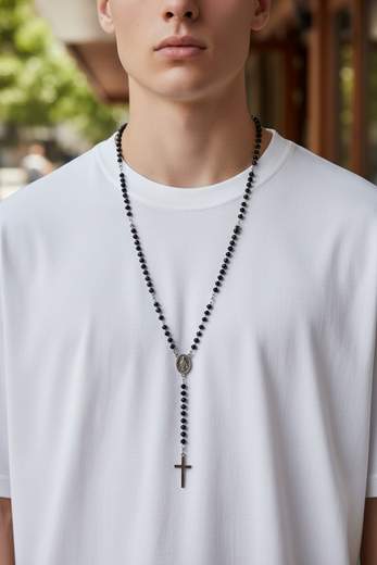 STILL Collana Rosario Uomo con Croce e Medaglia
