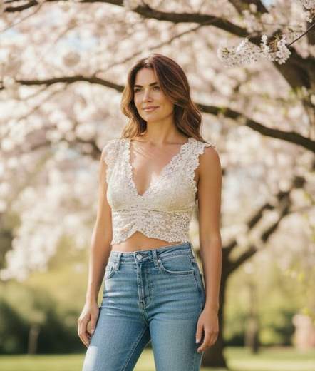 STILL Sottogiacca Donna in Pizzo con Scollo a V – Top Elegante Estivo Rosa o Beige