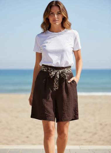STILL Bermuda Donna con Cintura Animalier – Pantaloncini Estivi Vita Elasticizzata con Tasche