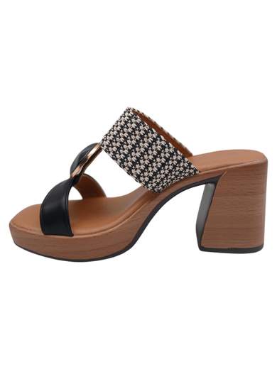 Sandali Donna Eleganti Nero e Beige con Tacco Comodo