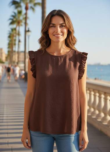 STILL Blusa Donna con Volant sulle Spalle e Bottoni sul Retro