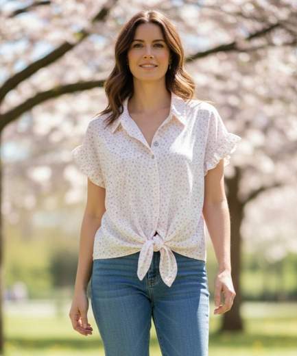 STILL Camicia Donna a Pois con Nodo e Maniche Volant – Blusa Leggera Primavera Estate