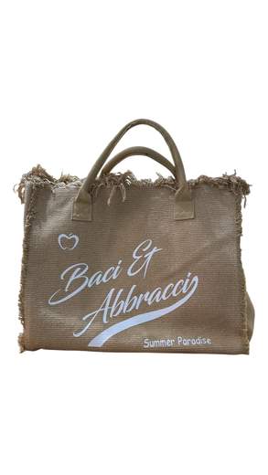 STILL Borsa Mare Donna in Tessuto con Frange e Stampa