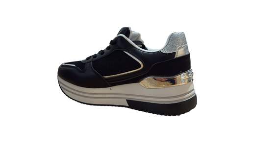 Sneakers Donna Platform Nere con Inserti Silver