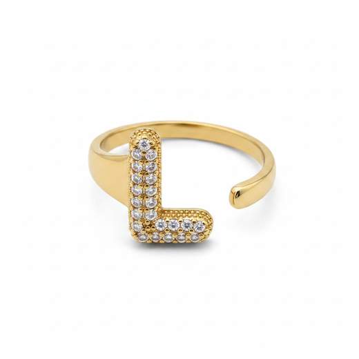STILL Anello Donna Regolabile con Iniziale e Strass