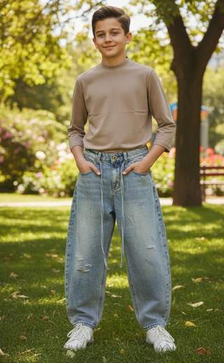 STILL Jeans Balloon Bambino – Pantaloni Denim Vita Alta Gamba Ampia