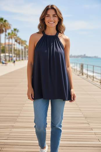 STILL Top Donna Halter con Scollo Arricciato e Fiocco sul Retro