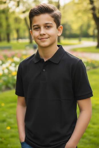 STILL Polo Bambino Nera in Cotone – Maglietta con Colletto Manica Corta