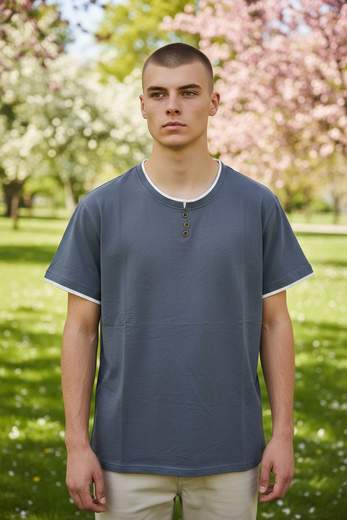 T-shirt Uomo Henley con Finto Collo a V
