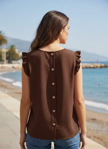 STILL Blusa Donna con Volant sulle Spalle e Bottoni sul Retro
