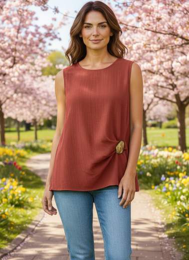STILL Canotta Donna Elegante con Spilla Decorativa