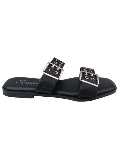 Ciabatte Donna Flat con Doppia Fascia, Fibbie Decorative e Borchie