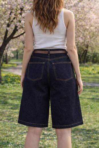 STILL Shorts Denim Donna Baggy con Cintura – Bermuda Vita Alta Casual