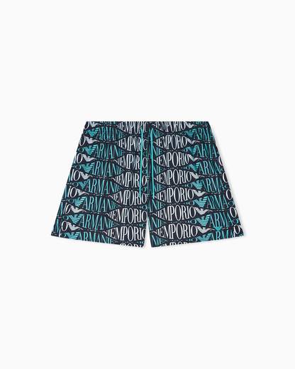 EMPORIO ARMANI Costume Uomo Emporio Armani Boxer Mare con Logo All Over – Pantaloncino Swimwear