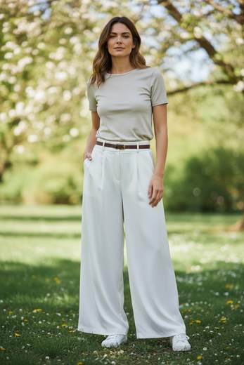 STILL Pantaloni Palazzo Donna Bianchi Vita Alta Eleganti
