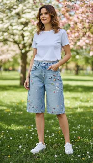 STILL Bermuda Donna in Denim con Ricami