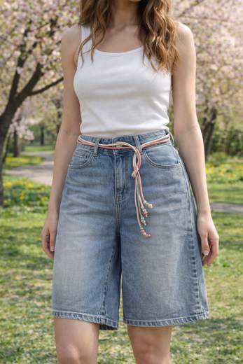 STILL Shorts Denim Donna Baggy con Cintura – Bermuda Casual Vita Alta