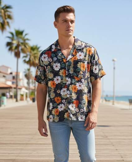 STILL Camicia Uomo Fantasia Floreale a Maniche Corte – Stile Casual Estivo