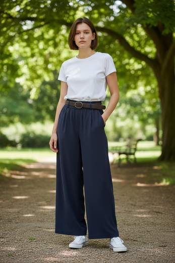 Pantalone Donna Palazzo con Cintura Intrecciata