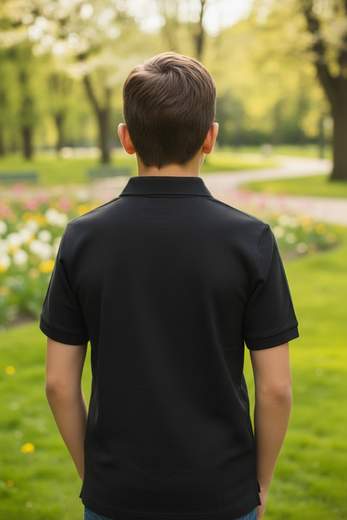 STILL Polo Bambino Nera in Cotone – Maglietta con Colletto Manica Corta