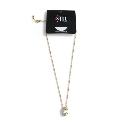 STILL Collana Donna con Ciondolo a Lettera e Strass – Oro e Argento
