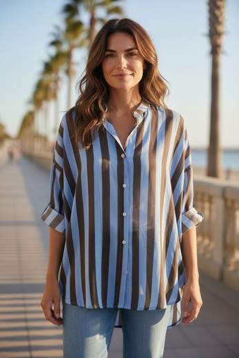 STILL Camicia Donna Oversize a Righe - Estiva Casual Elegante