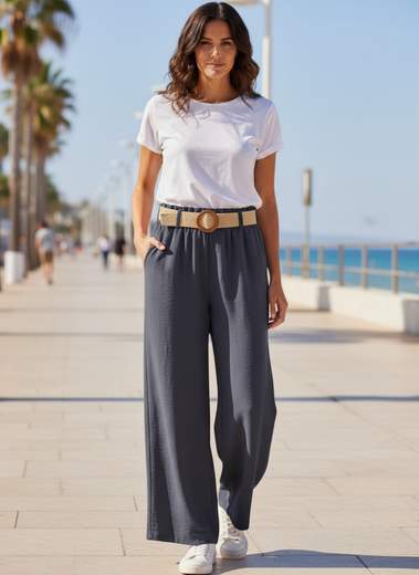 STILL Pantalone Palazzo Donna Vita Elasticizzata con Cintura