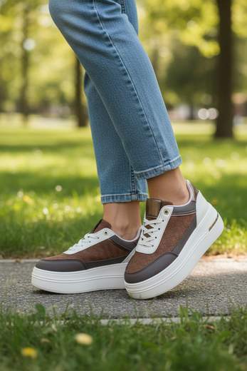 STILL Sneakers Donna Marroni e Bianche con Suola Platform