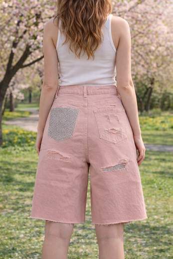 STILL Bermuda Jeans Donna con Dettagli Destroyed e Tasche – Shorts Lunghi Denim