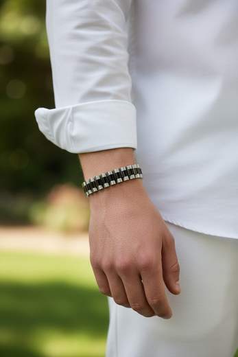 STILL Bracciale Uomo Maglia Geometrica Bicolor