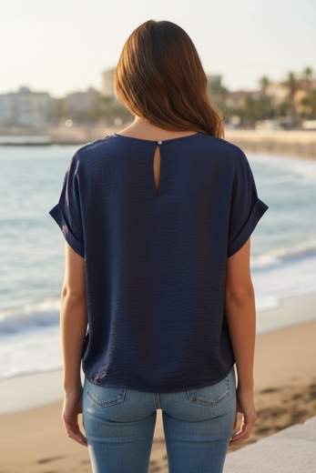 STILL Blusa Donna Manica Corta Morbida con Bottone sul Retro