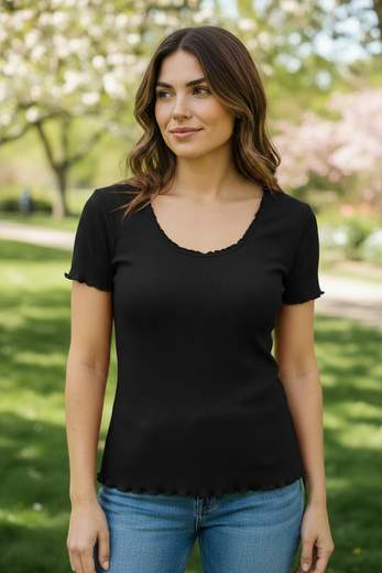 STILL Maglia Donna a Costine con Bordi Ondulati